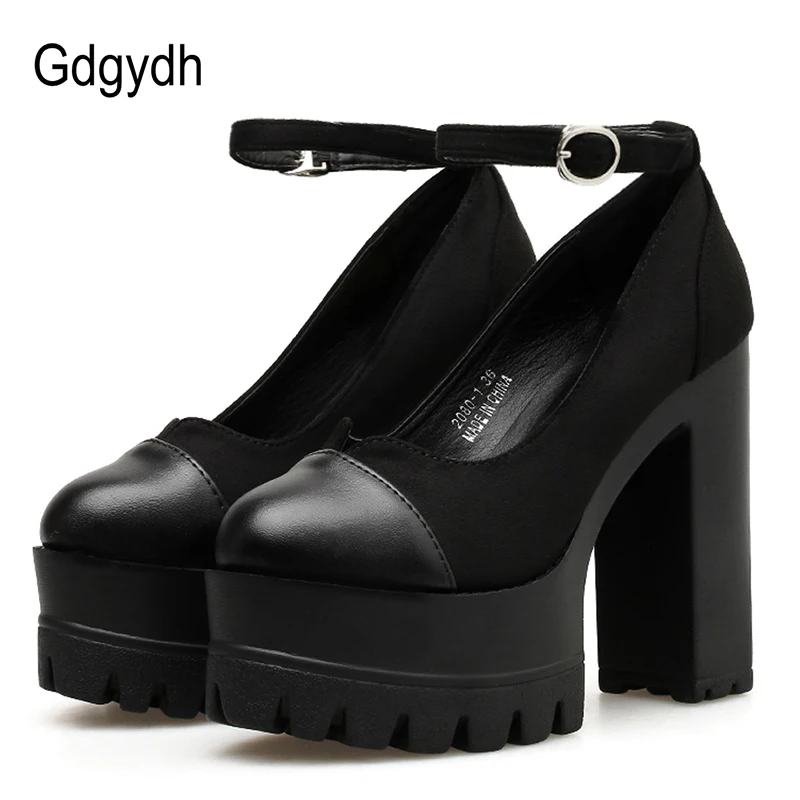

Женские туфли-лодочки с круглым носком Gdgydh, черные туфли-лодочки из флока на толстом высоком каблуке с ремешком на щиколотке и пряжкой на пл...