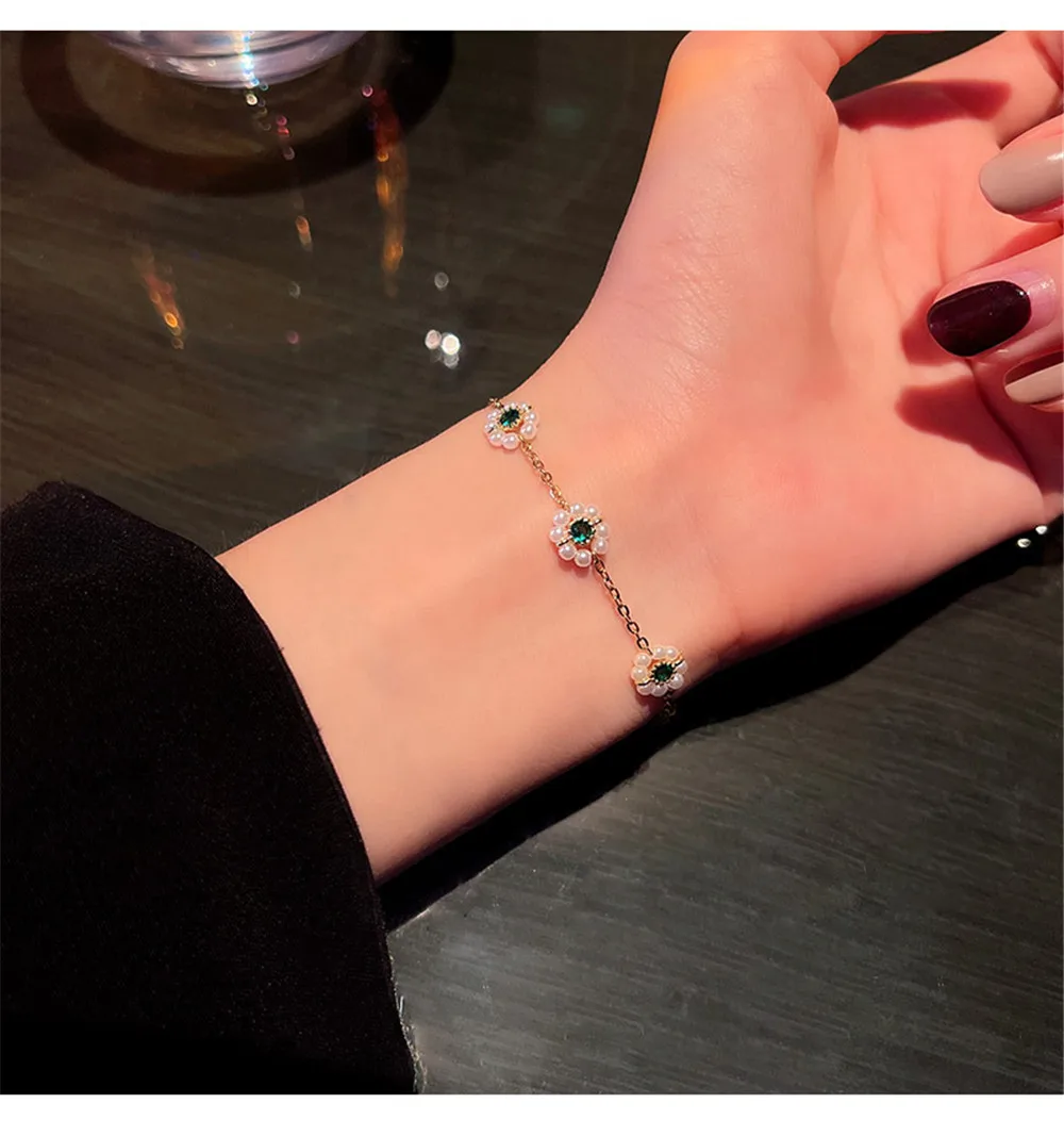 

100pcs/lot Fashion Lady Flower Crystal Bracelet Gold Green Crystal Women Jewelry Girl Bijoux Bangle Bracelet