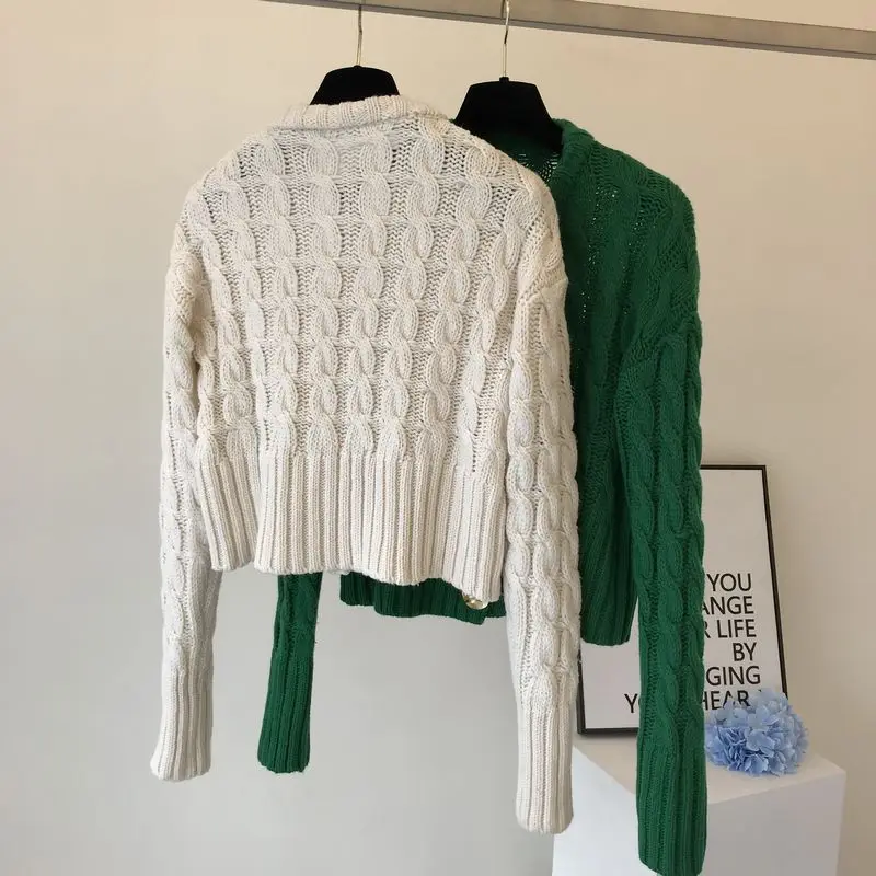 

Buttons Long-sleeved Knitted Cardigan Female Short Jacket Tops 2021 Autumn New Women's Sweaters Solid Color Golden