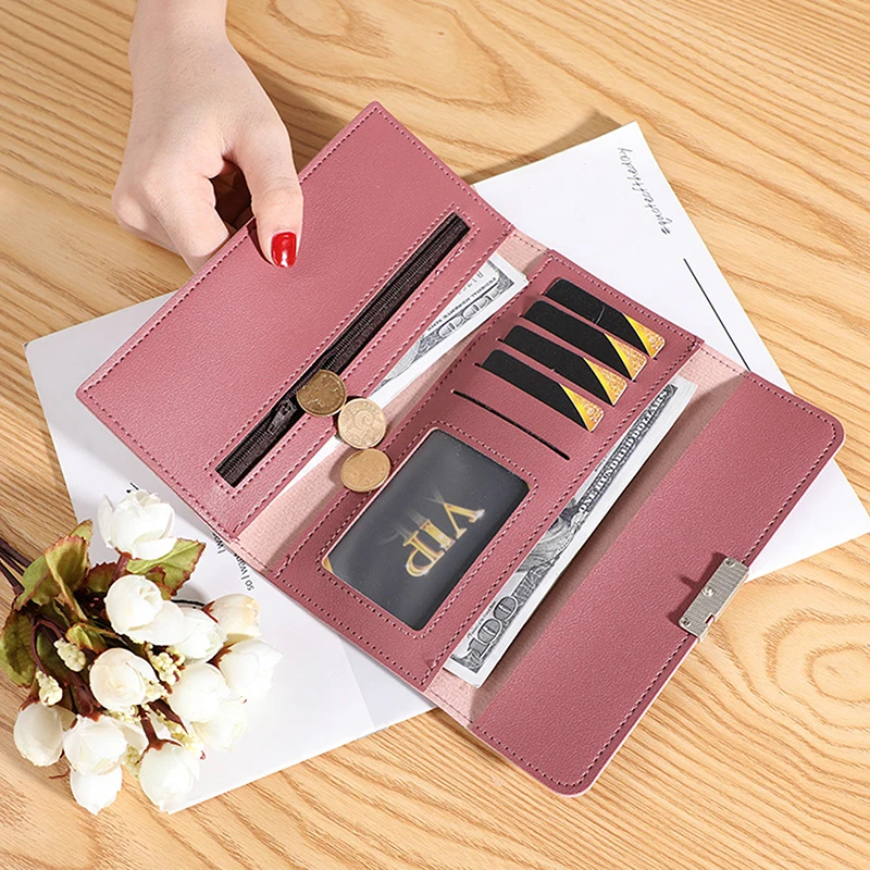 

New Style Long Korean Style Women's Wallet Simple Clutch Bag Tri-Fold Multi-Function Buckle Multi-Card Position Change Wallet