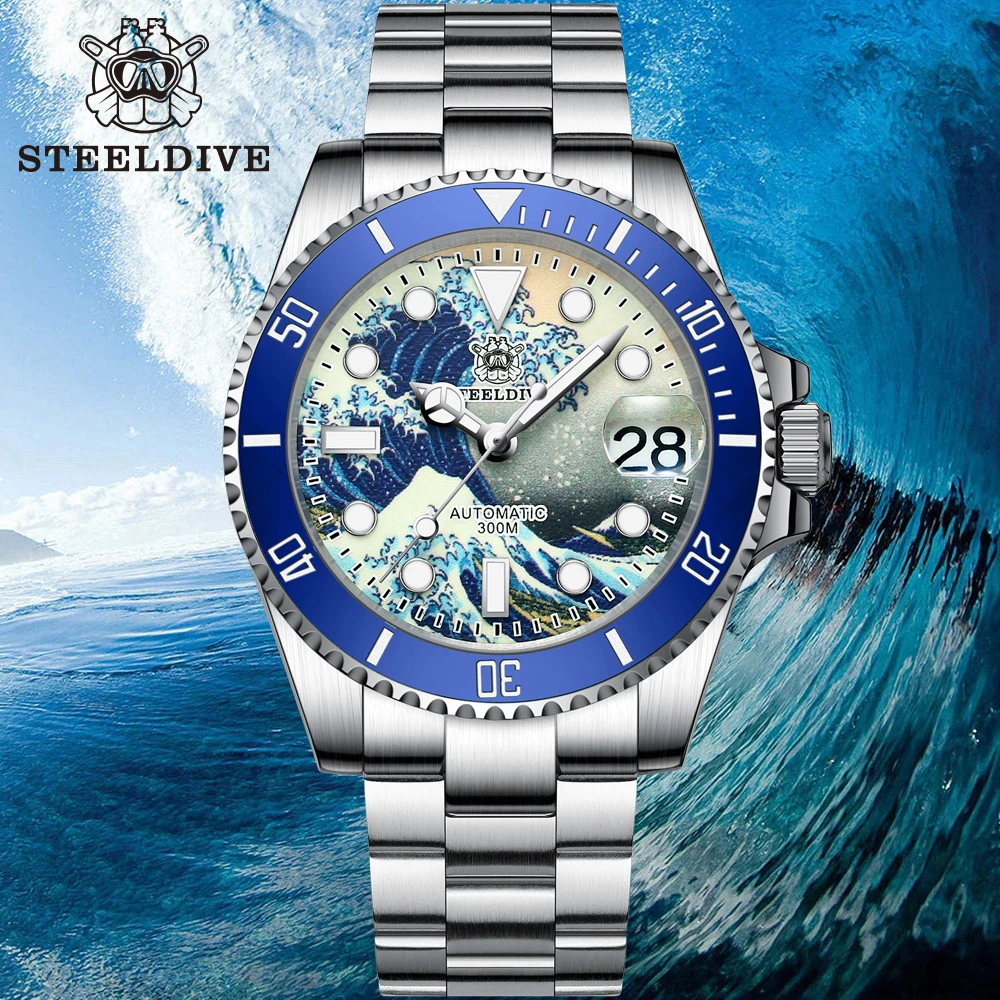 Steeldive SD1953J NH35 автоматические часы 300 м Diver механические класса люкс из сапфирового
