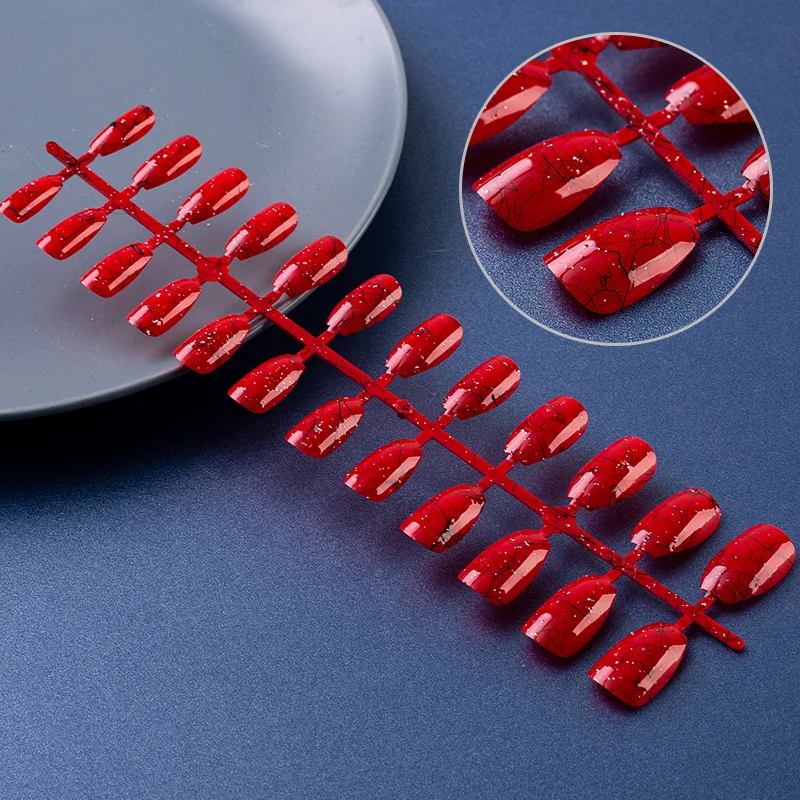 

24pcs French Short Ballerina Fake Nail Glitter Line Colorful Coffin False Nails Wholesale Nails Supplier Nail Art Press on Nails