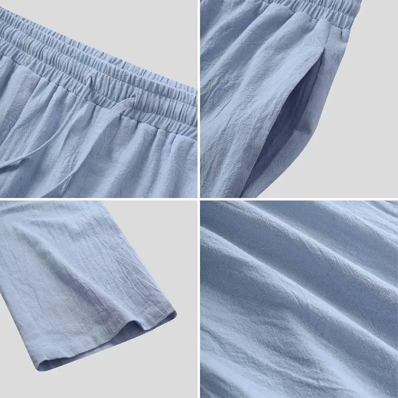 

INCERUN Men Casual Pants Solid Color Cotton Drawstring Vintage Joggers Loose Trousers 2021 Leisure Pantalones Hombre Plus Size