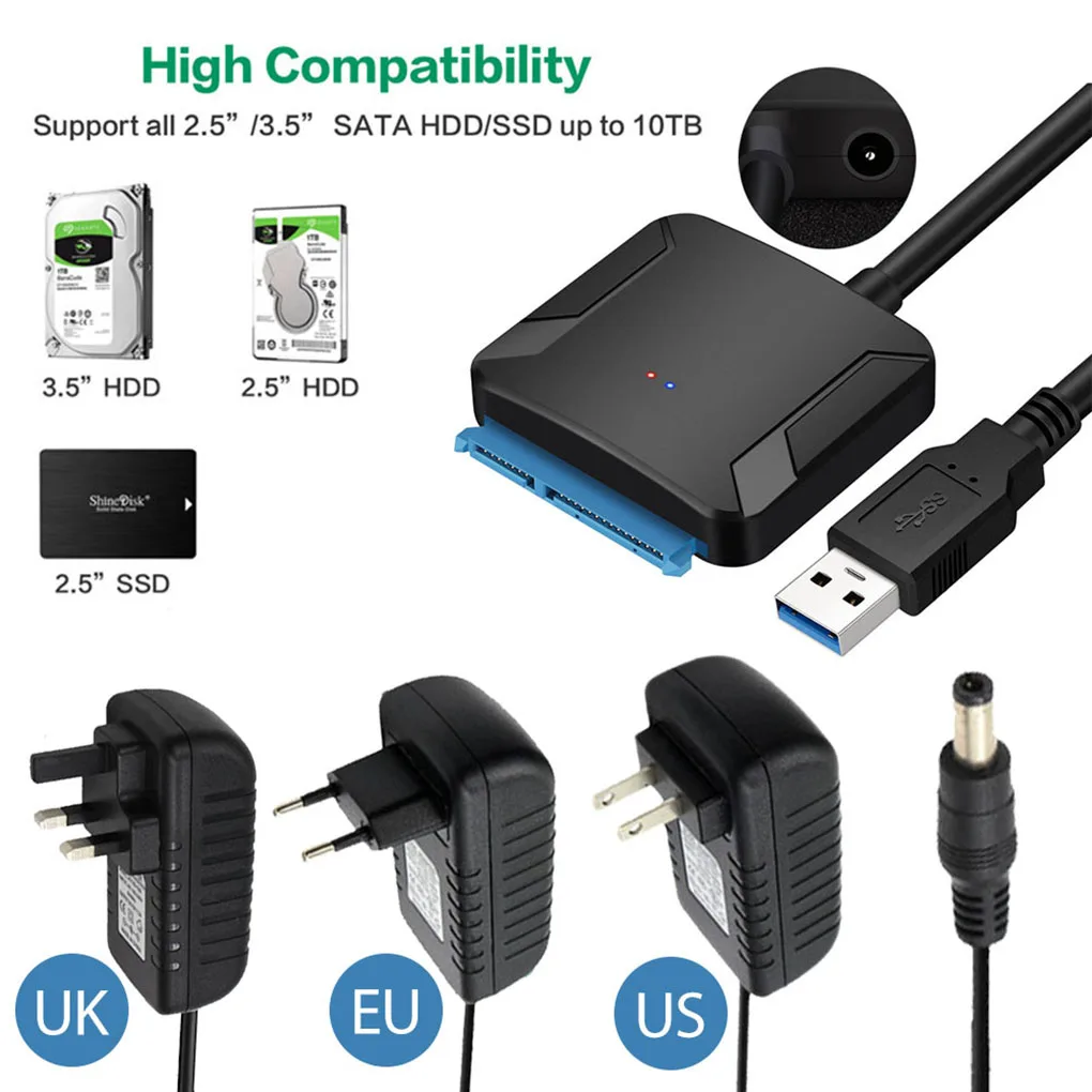 

Переходник с USB 3,0 на SATA 3, переходник с Sata на USB, кабели, Поддержка внешнего SSD HDD 2,5/3,5 дюйма, адаптер для жесткого диска