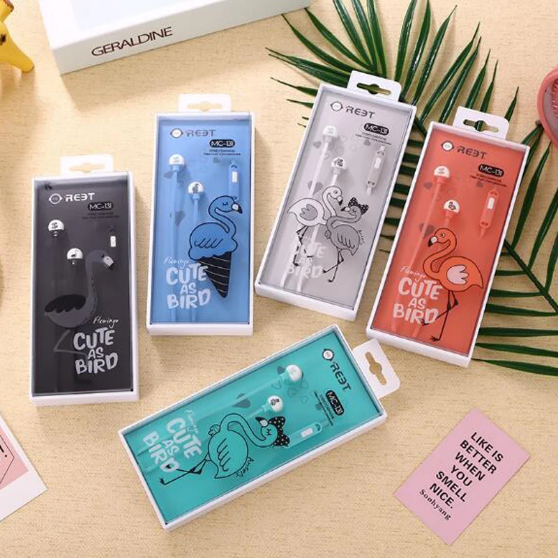 Наушники с фламинго гарнитура со встроенным микрофоном проводные спортивные