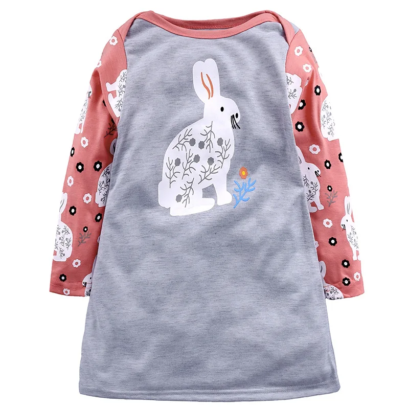 

Spring 2022 Girls Dress Grey Cotton Rabbit Children Clothing Kid Girl Long Sleeve Autumn Dress Baby Clothes For Girl