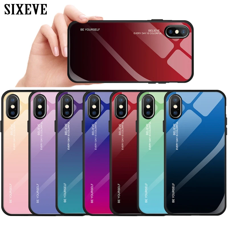 Градиентный чехол для iPhone 11 Pro Xs Max X XR 6 s 7 8 Plus 6Plus 7Plus роскошное закаленное стекло +