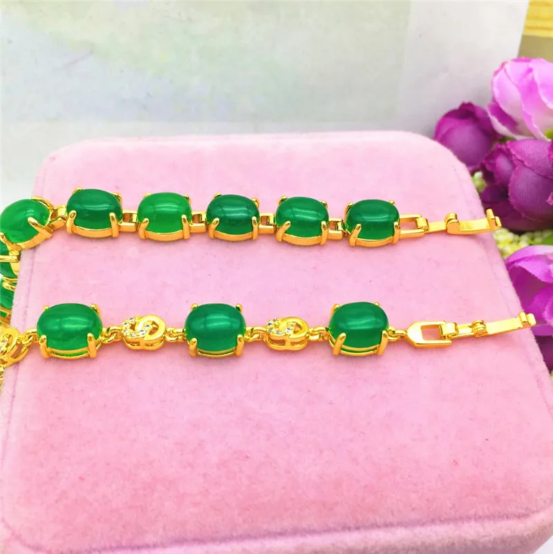 

Fashion 14K Gold Bracelet Women's Wedding Engagement Jewelry Artificial Emerald Gemstone Bracelet Not Fade Yellow Gold Jewelry