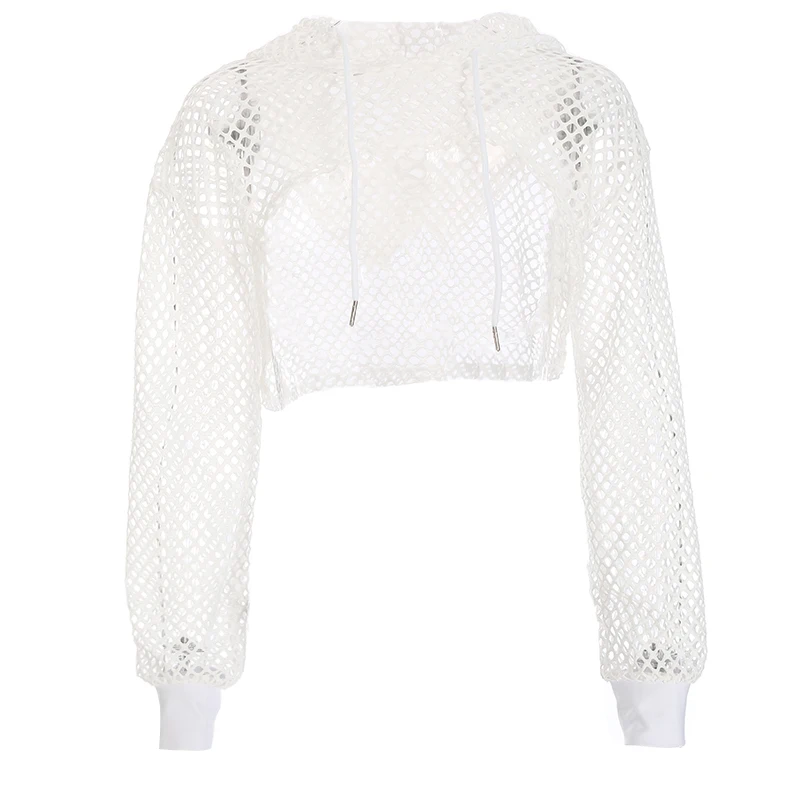 

Rapcopter Woven Women Hoodies Long Sleeve Sweatshirts Autumn New Fashion Streetwear Drawstring Solid Color Pullovers Crop Top