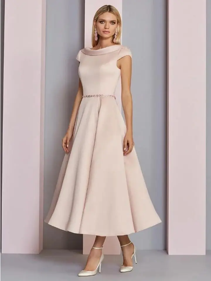 

Элегантное женское атласное платье большого размера с коротким рукавом длиной ниже колена, платье для гостей на свадьбу