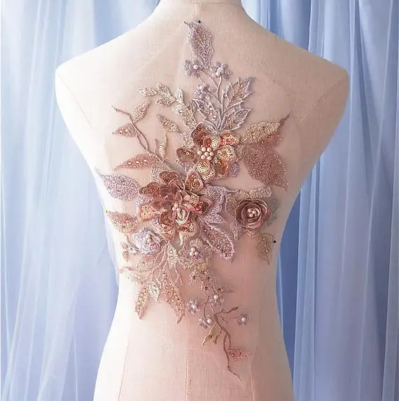 Кружевная аппликация с 3D цветами королевский синий темно цвет высокая изящная