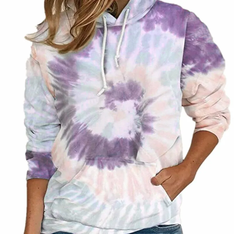 

Autumn and winter women's clothing loose tie-dye printed hooded long-sleeved sweater sweatshirt women Print Pullovers