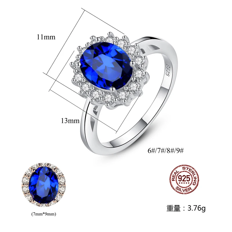 

2021 New Classic Luxury Real Solid 925 Sterling Silver Ring Blue Gemstone Wedding Jewelry Wedding Rings Engagement For Women