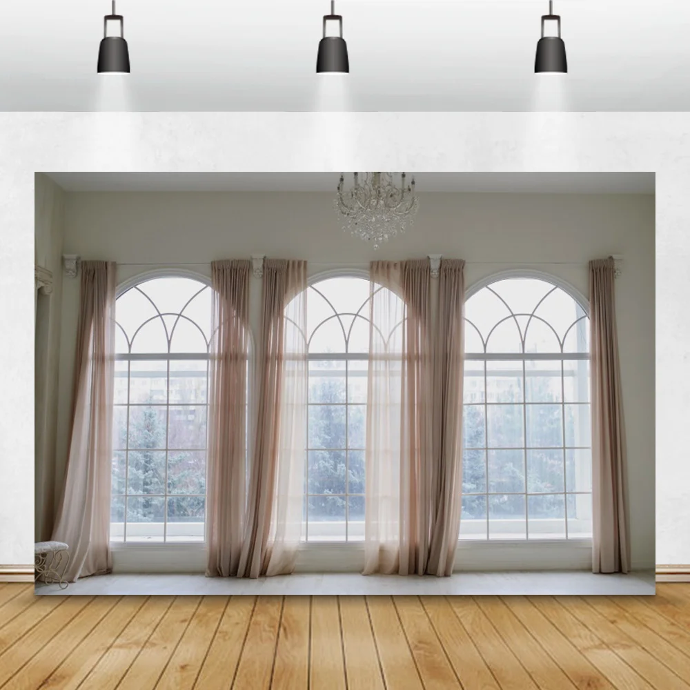 

French Window Curtain Vinyl Photo Backdrop Children Portrait Interior Photography Background Living Room Decor Family Photocall