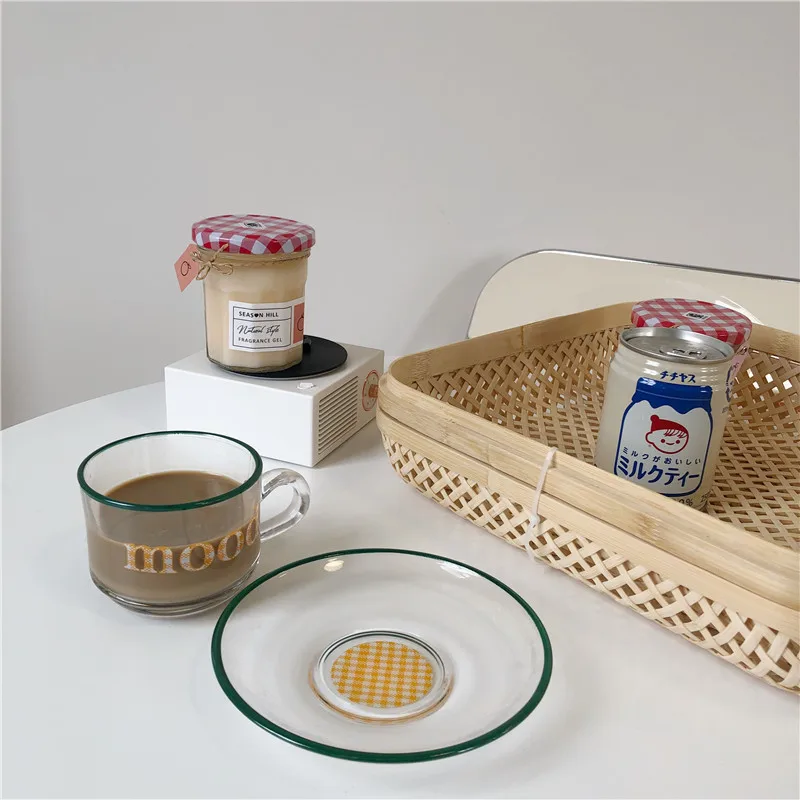 Стеклянная чашка посуда для кухни столовая кофейная кружка с блюдом