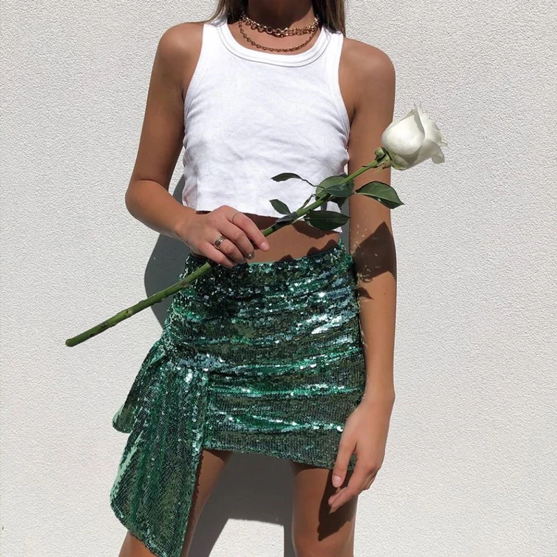 Богемный Вдохновленный блесток юбки для женщин Мини ruched Сексуальная юбка