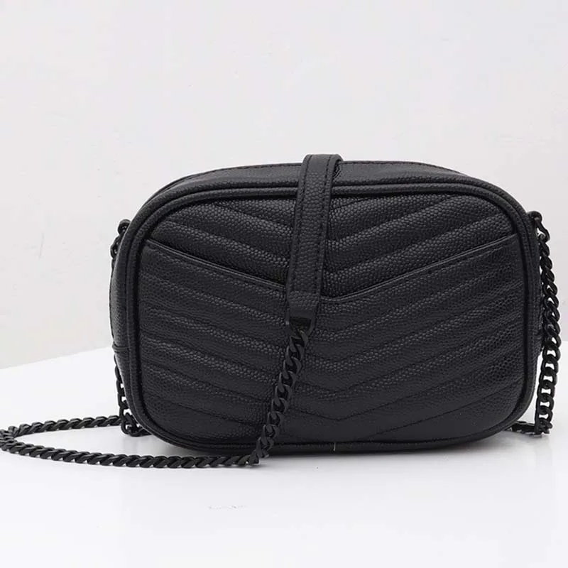 Black black chain Роскошный стиль модная кожаная женская сумка роскошный фирменный дизайн женская сумка на цепочке - Цвет: Black black chain