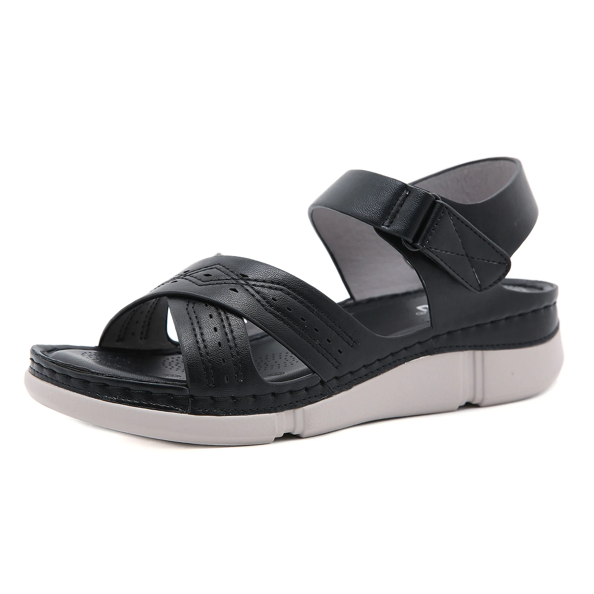 

Wedge Sandals For Women 2021 Comfortable Luxury Designer Summer Fashion Velcro Plus Size Casual Non-Slip Slippers Woman Beach