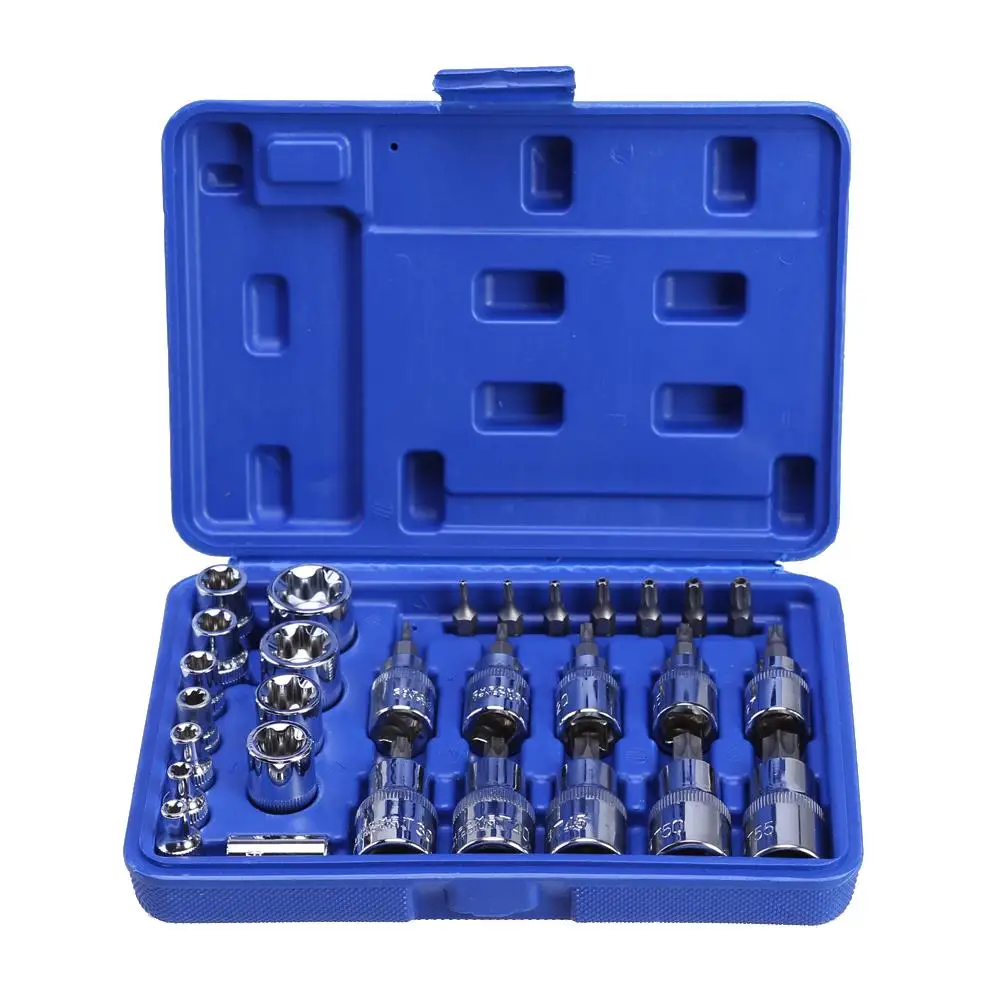 

29PC Pressure Batch Sleeve Group Set SleeveHead Machine Torx Star Socket Set & Bit Male Female E & T Sockets With Torx Bit Too