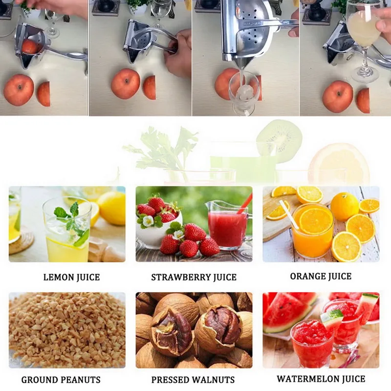 

Portable lemon orange manual fruit juicer stainless steel kitchen accessories tools citrus 100% raw hand pressed juice maker