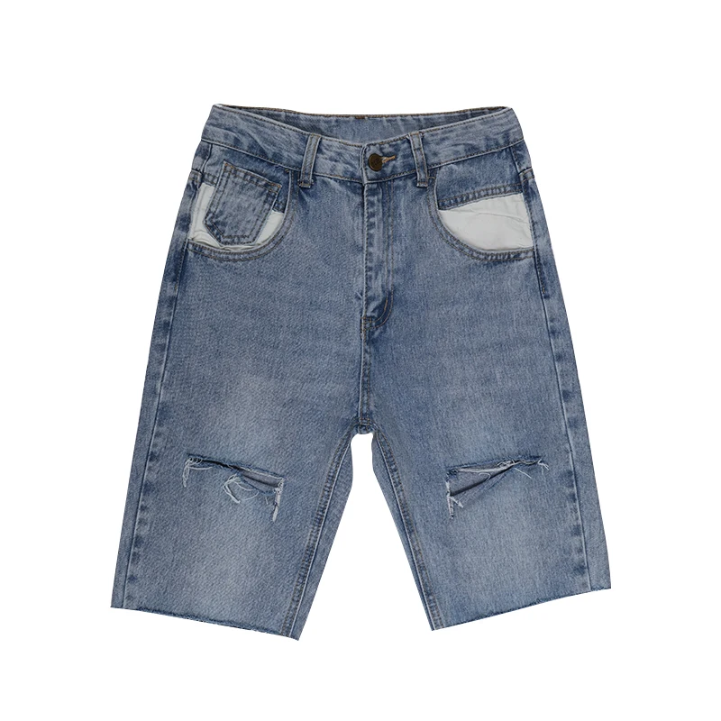 

M-4XL fashion denim shorts summer high waist ripped five-point pants slim straight plus size casual denim shorts