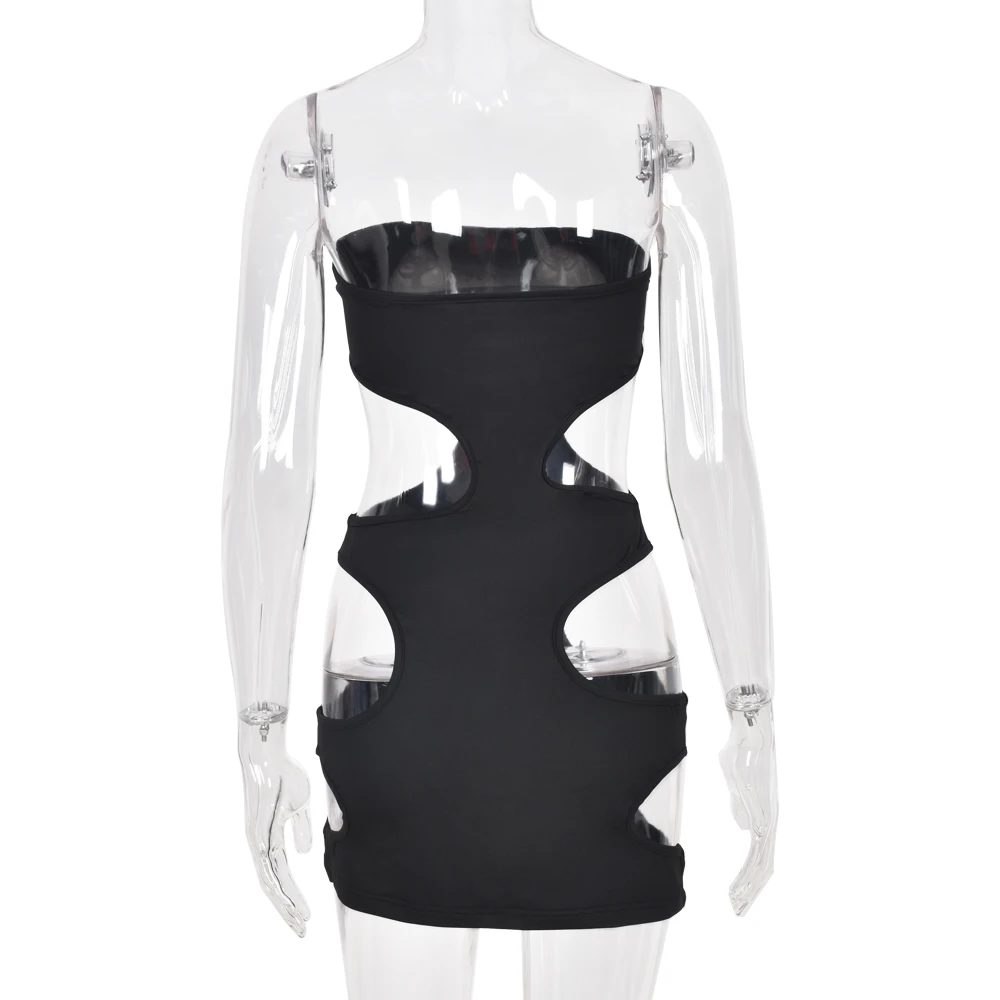 

Strapless Hollow Out Wrap Chest Bodycon Dresses Women Sexy Midnight Clubwear Party Mini Dress Black One Piece Outfits 2021Summer