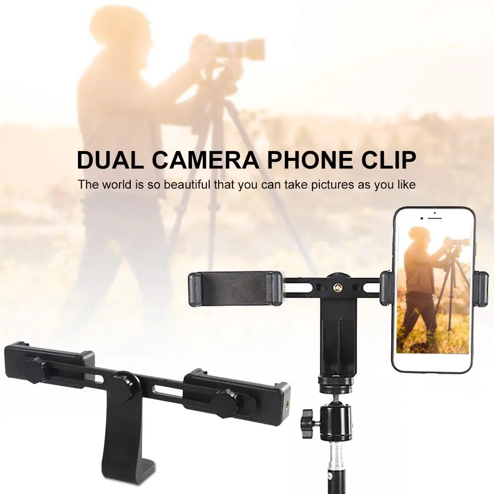 

Dual Camera Phone Clip 360 Rotating Plastic Durable Mobile Phone Stand Holder Doble Reserva Accesorios Para Telefono Movil