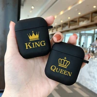 fashion king queen letters case soft silicone tpu case for airpods 1 2 3pro black silicone wireless bluetooth earphone box cover