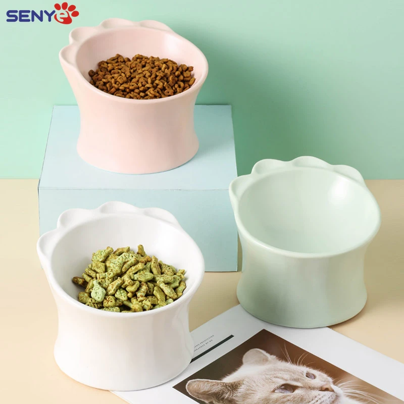 

2021 New Cute Cat Claw Ceramic Cat Bowl Cat Food Dog Food High Foot Bowl Anti Knock Anti Tilt Neck Guard Pet Bowl Pet Supplies