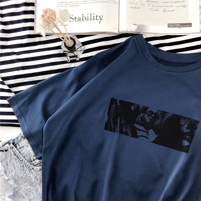 Женские футболки с принтом в стиле ретро уличная одежда Корейском круглым