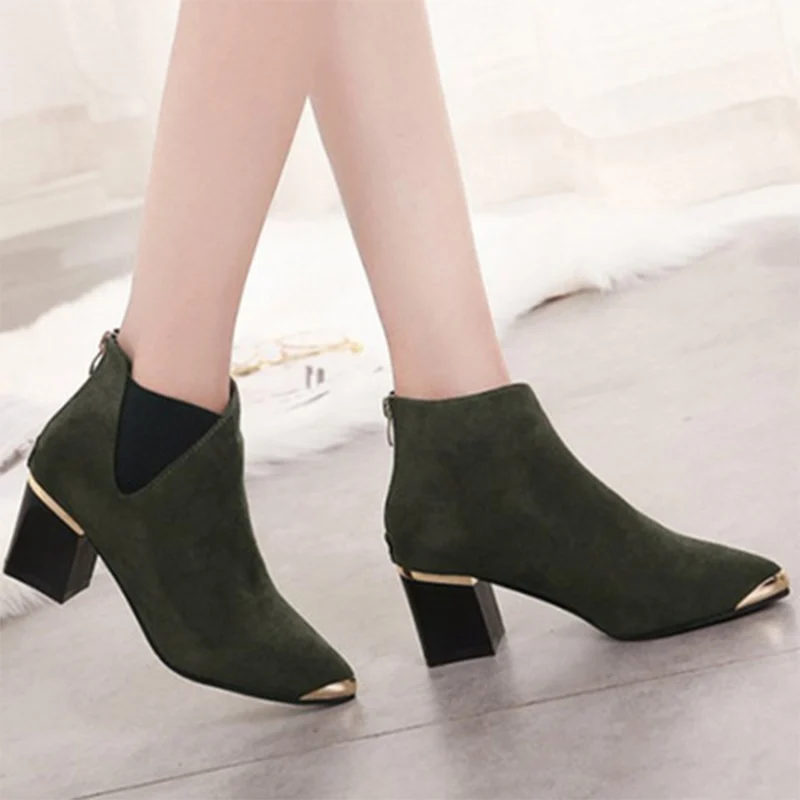 Women Chelsea Boots Women's Lace Up Woman Thick Heel Female Flock Mid Heels Steel Head Comfort Zip Shoes Ladies Pumps Plus Size | Обувь