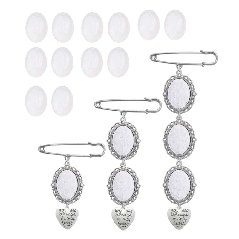 Wedding Bouquet Photo Charm DIY Pin Brooch Making Kit Lacy Frame Oval Picture with Pendant for Holiday Heart | Украшения и