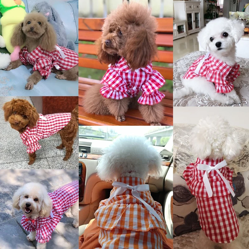 Одежда для щенков клетчатая рубашка домашних питомцев бабочка кошек одежда