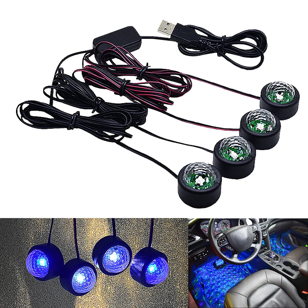 

1set New LED Car Atmosphere Ambient Floor Foot Lights Car Interior Lamp USB Remote/Voice Control 7Color Auto Decorative Light
