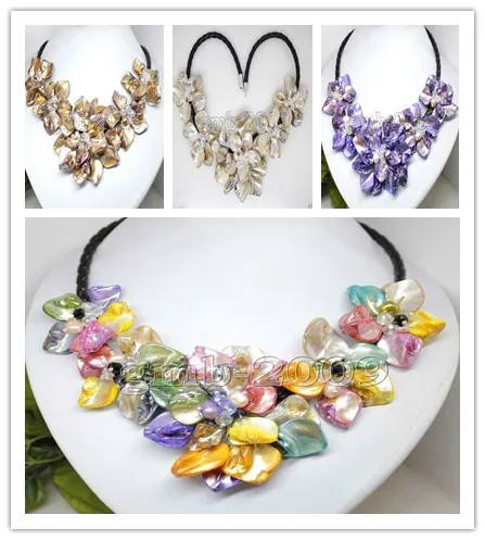 8 цветов плетеный желтый оболочка 5 жемчуг кристалл черный кожаный нагрудник