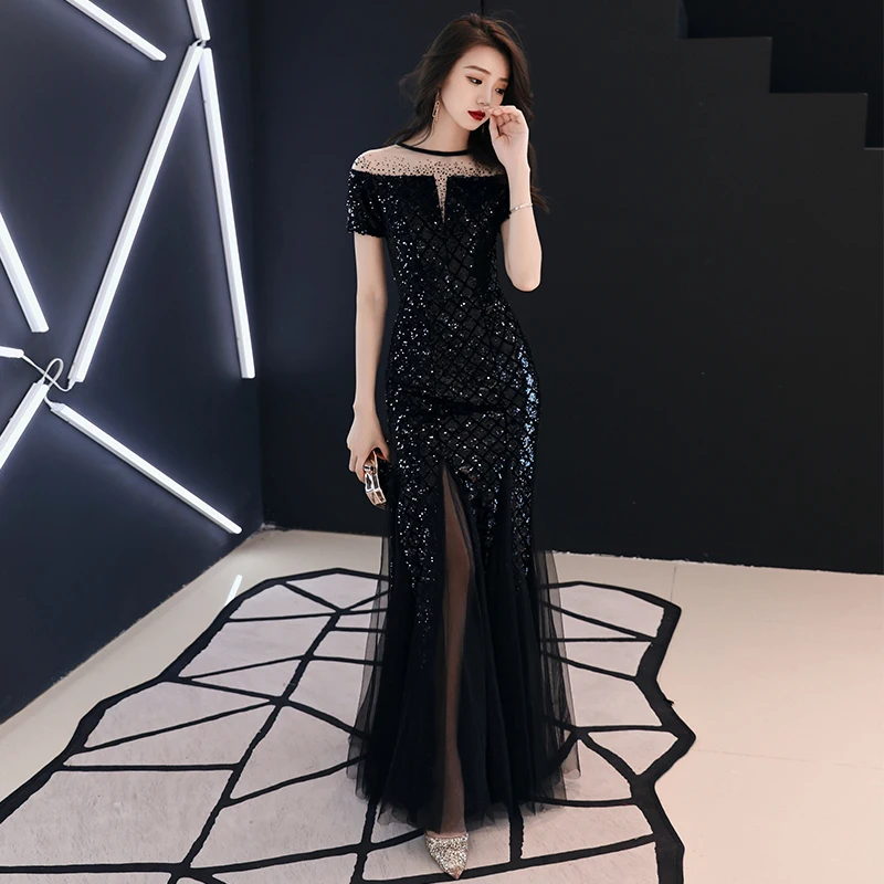 Великолепное вечернее платье русалки с блестками зубчатым вырезом коротким