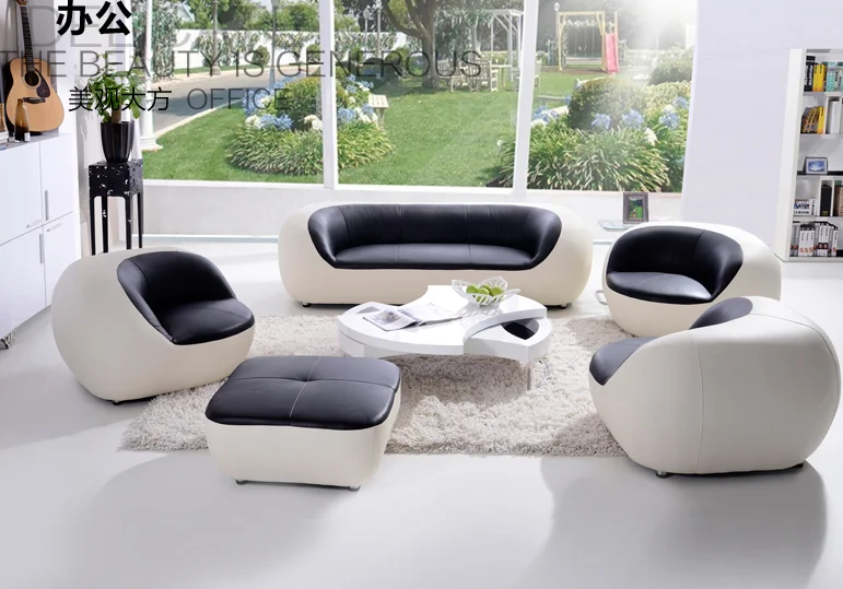 Современный диван для гостиной черно-белый из натуральной кожи | Мебель