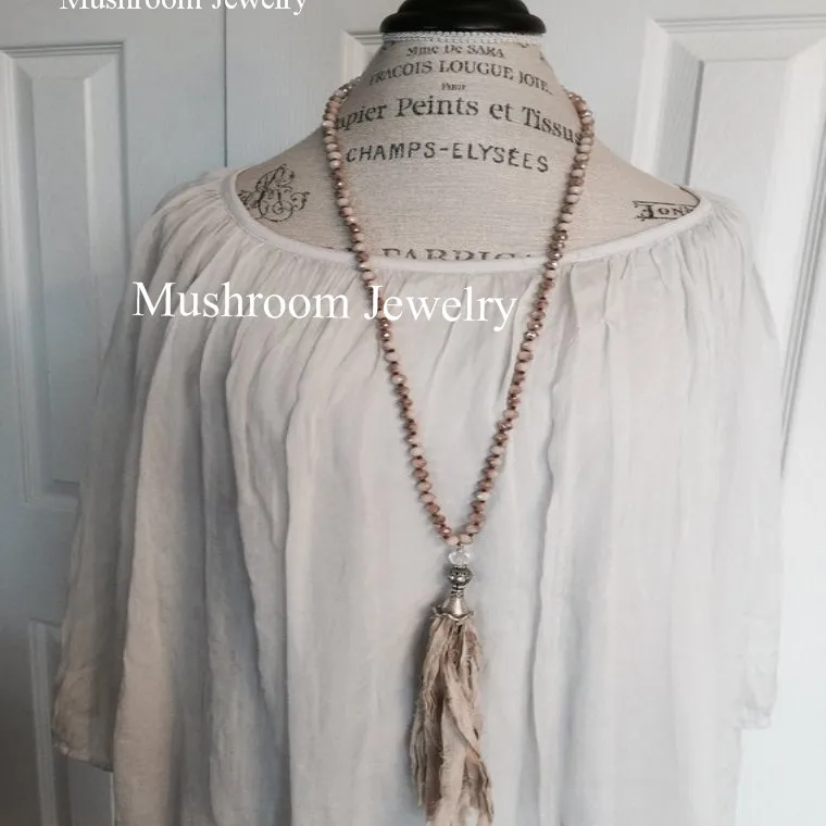 Women crystal bead necklace with glam sari silk tassel necklace boho necklace
