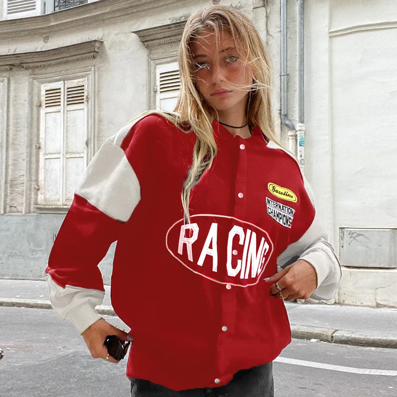 

Winter Jacket Women Coat Baseball Jackets Varsity Black Autumn Winter Long Sleeve Y2k Fashion Vintage Coat Bomber Loose Veste