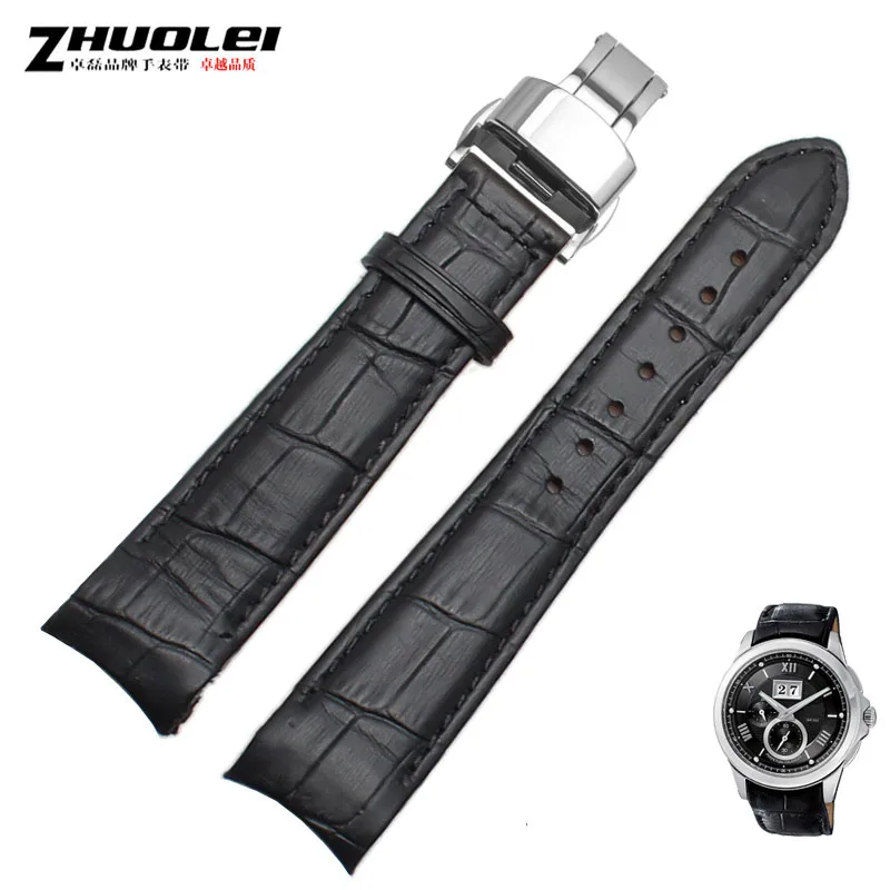 blackXsilver clasp Изогнутый конец мужские ремешки для часов для BL9002-37 05A BT0001-12E 01A Брендовые Часы из натуральной кожи с пряжкой бабочки 20 21 22 мм - Цвет ремешка: blackXsilver clasp