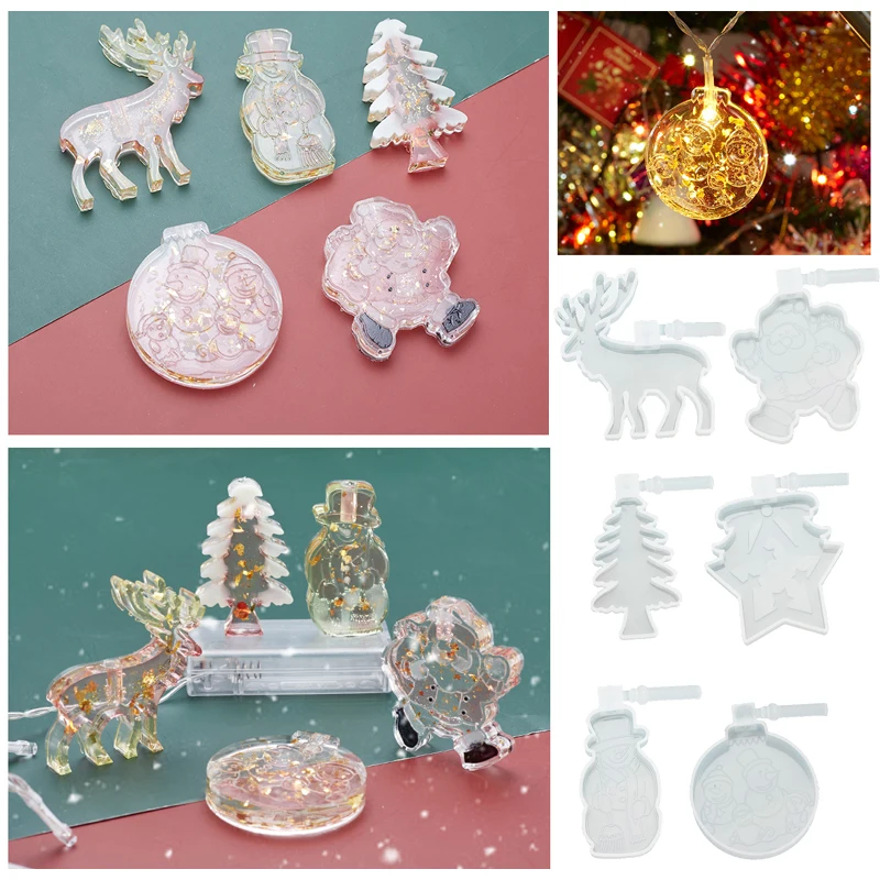 Christmas Tree Elk Pendant Casting Silicone Mould Crystal Epoxy Resin Mold DIY Handmade Craft Jewelry Making Christmas Mold