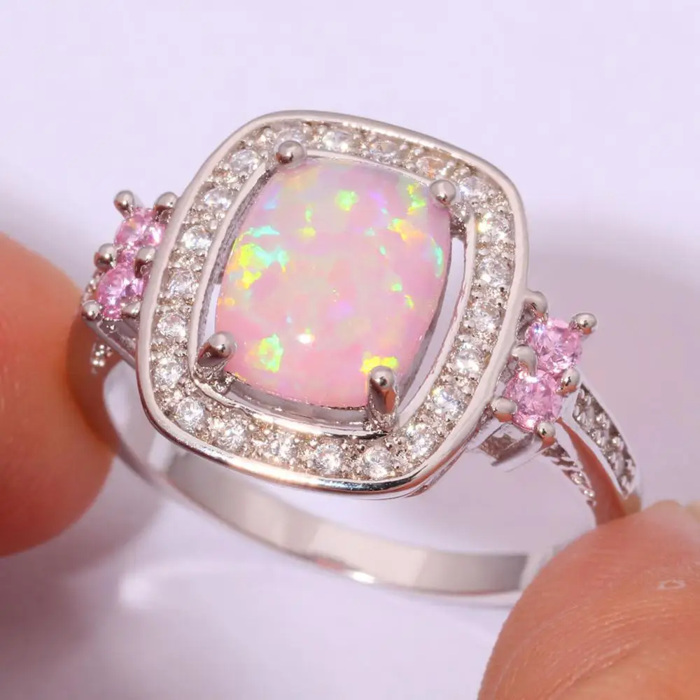 Женское кольцо CiNily розовое огненное Опаловое циркониевое с кубическим цирконием