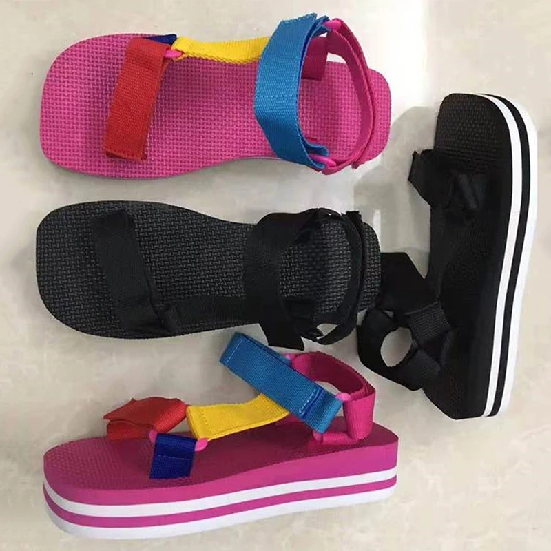 

Women Platform Sandals 2021 Beach Shoes Summer Open Toe Wedges Shoe Multi-Color Yellow Thick Bottom Sole Sandals Plus Size 35-43