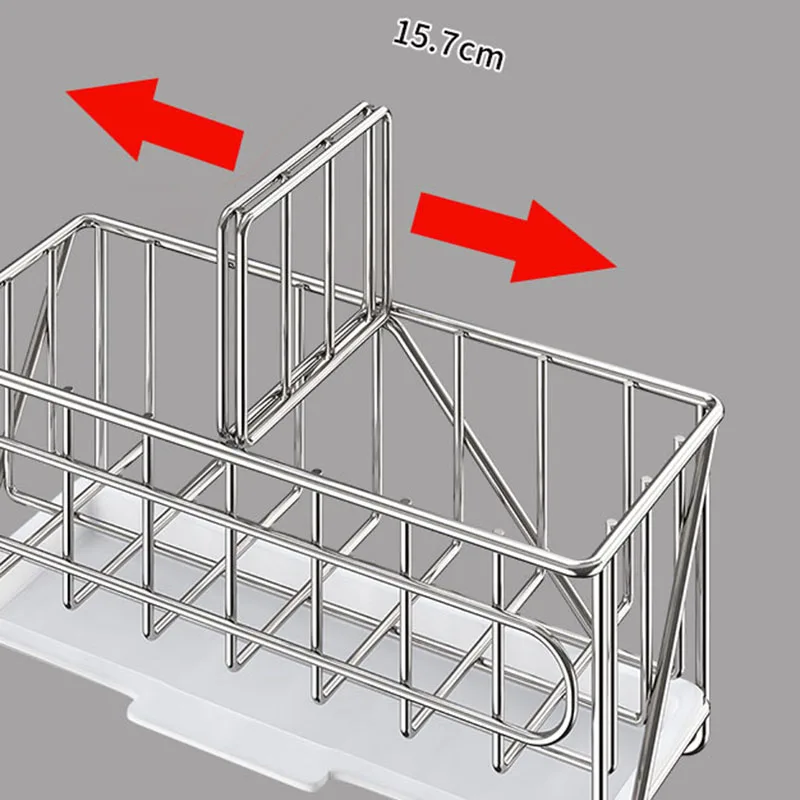 

Sink Organizer Countertop Kitchen Sponge Brush Soap Holder with Drain Pan Stainless Steel Multifunctional Storage Basket Holder