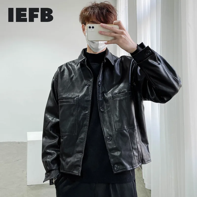 

IEFB /men's wear Vintage trendy Pu Leather jackets for male 2022 Spring new Loose Coat single breasted long sleeve coat 9Y1420
