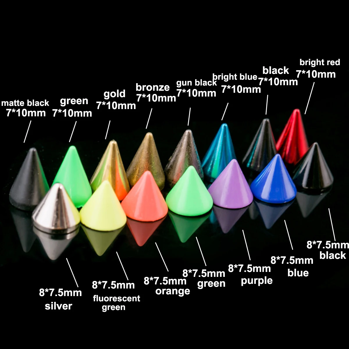 10 шт. больше цветов латунные конусные шипы в стиле панк отвертки для сумок одежды