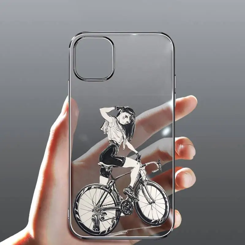 

Cartoon cycling girl Phone Case Transparent for iPhone Samsung 11 12 6 7 8 9 30 Pro X Max XR Plus lite
