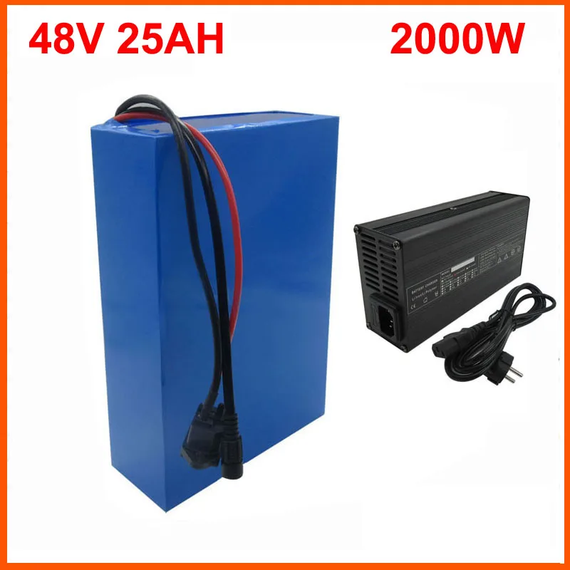 

13S 48V Lithium ion 18650 battery pack 1000W 2000W 52V 60V 25AH Ebike Scooter Bateria with BMS 54.6V 5A charger Free customs fee