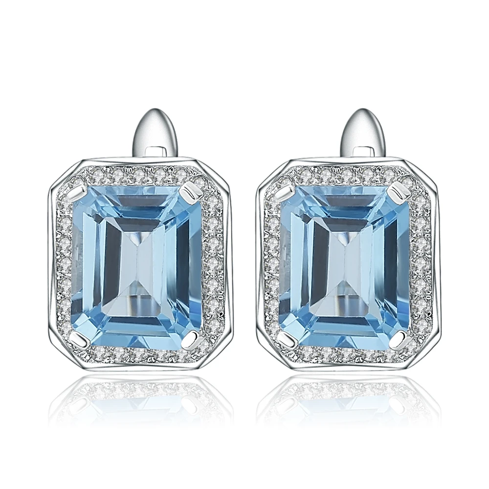 Жемчужные балетные 925 пробы серебряные серьги 8.46Ct восьмиугольник натуральный Швейцарский Голубой Топаз драгоценный камень клипсы для женщин хорошее ювелирное изделие