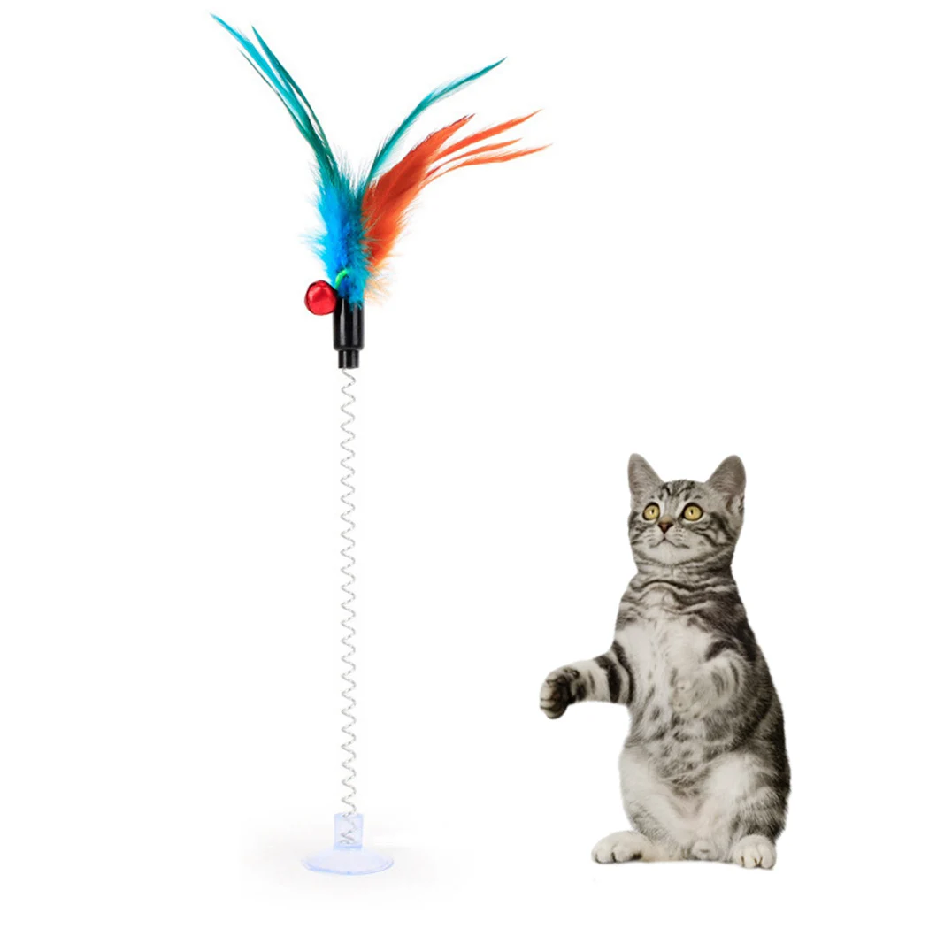 

1Pc Cat Toy Funny Interactive Suction Spring Cat Toy Cat Feather Wand Cat Teaser Pet Interactive Supplies Cat Favor Random Color